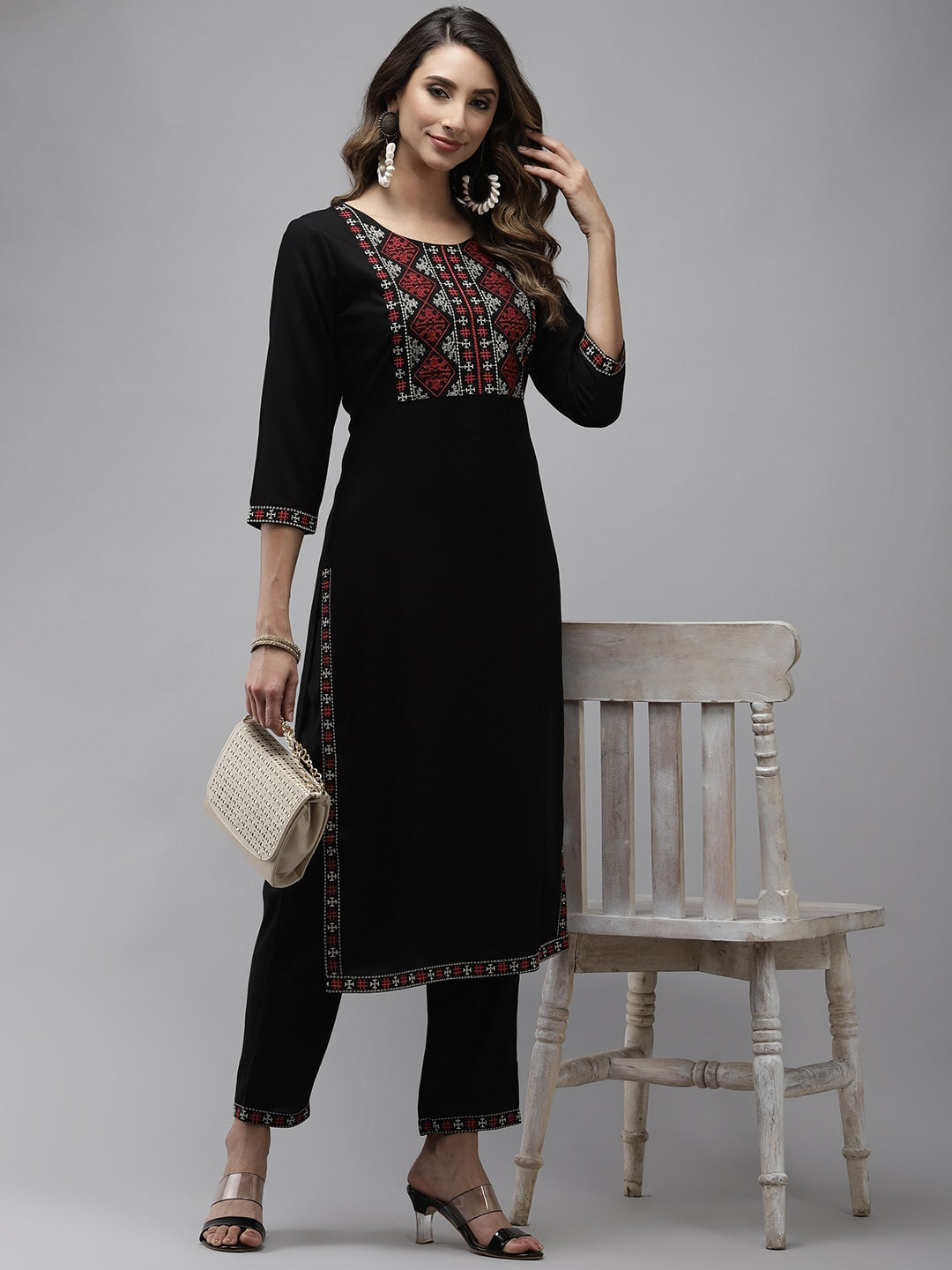 Black Yoke Design Kurta Set-Yufta Store-9300SETBKS