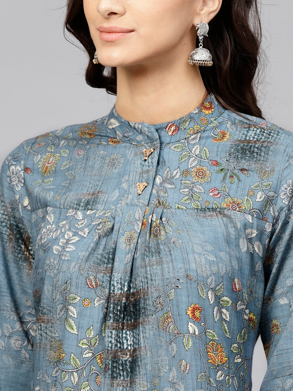 Blue A-Line Kurta-Yufta Store-YUFNKU1874BS