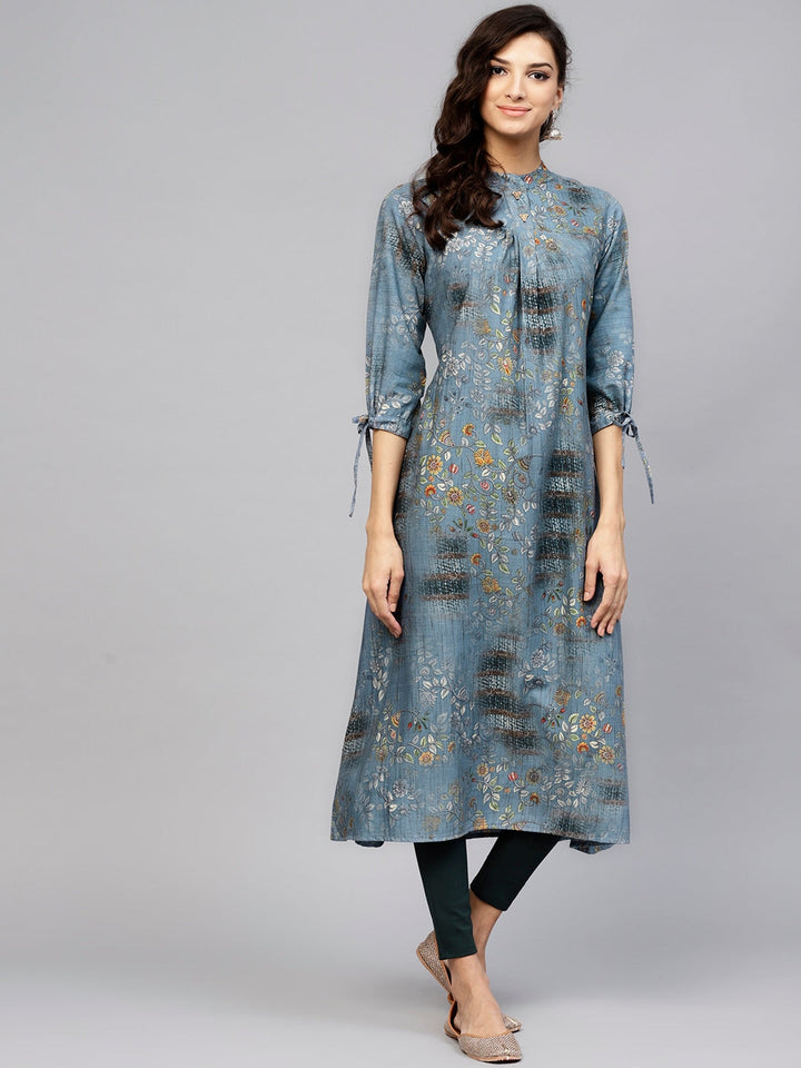 Blue A-Line Kurta-Yufta Store-YUFNKU1874BS