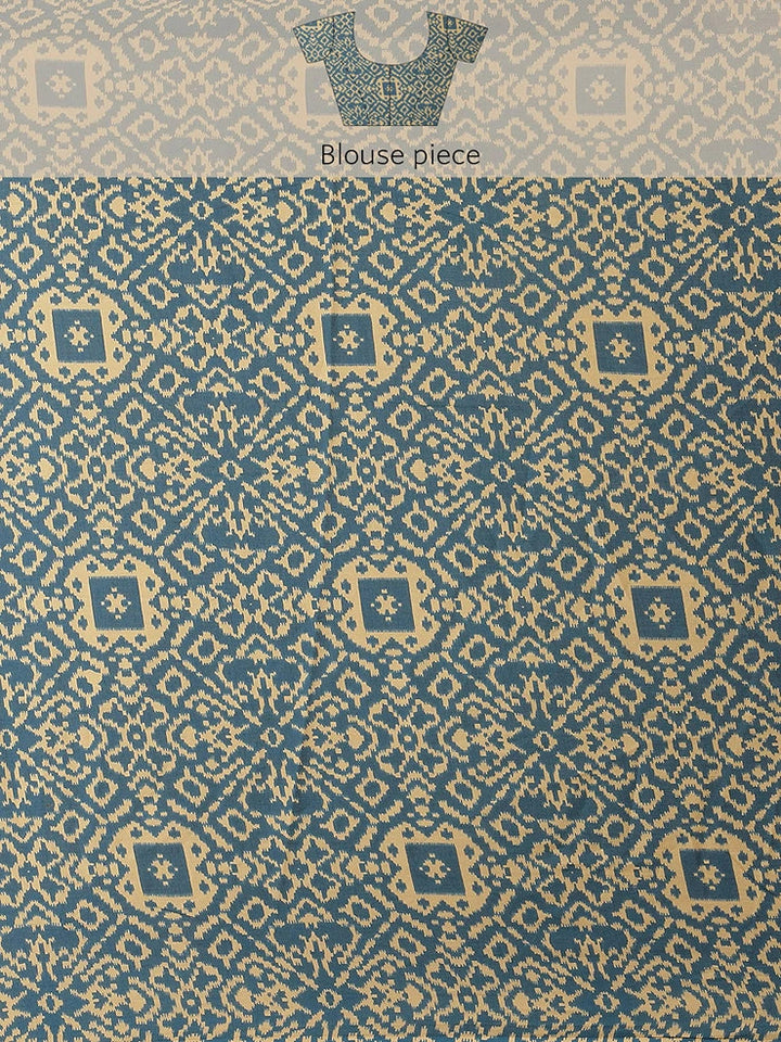 Blue Ajrak Block Printed Solid Border Saree-Yufta Store-6053SARBL