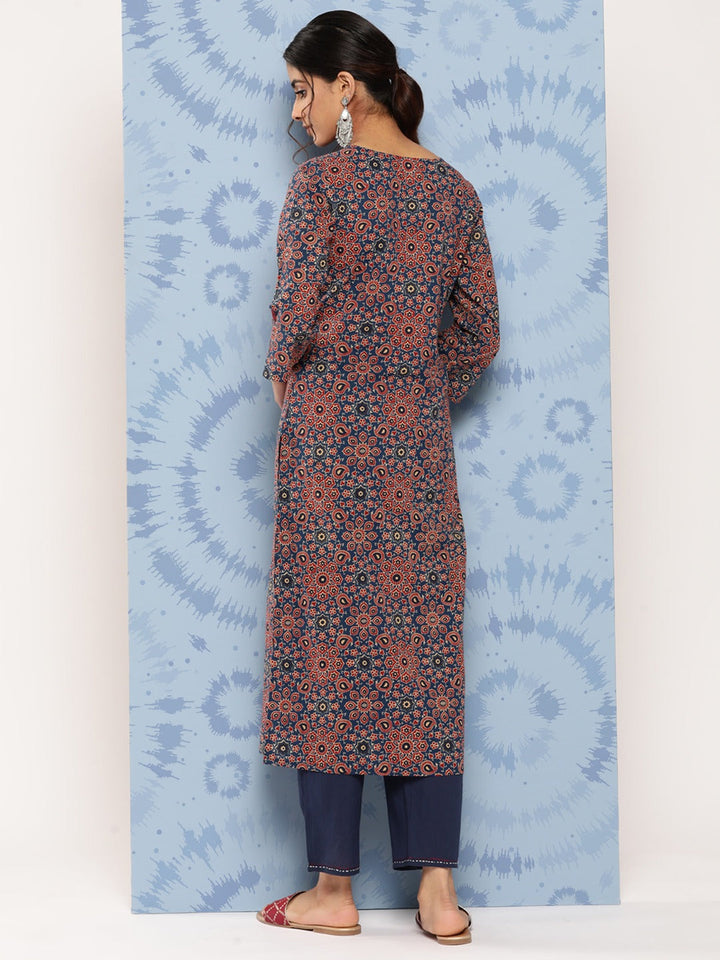 Blue Ajrak Printed Kurta Set