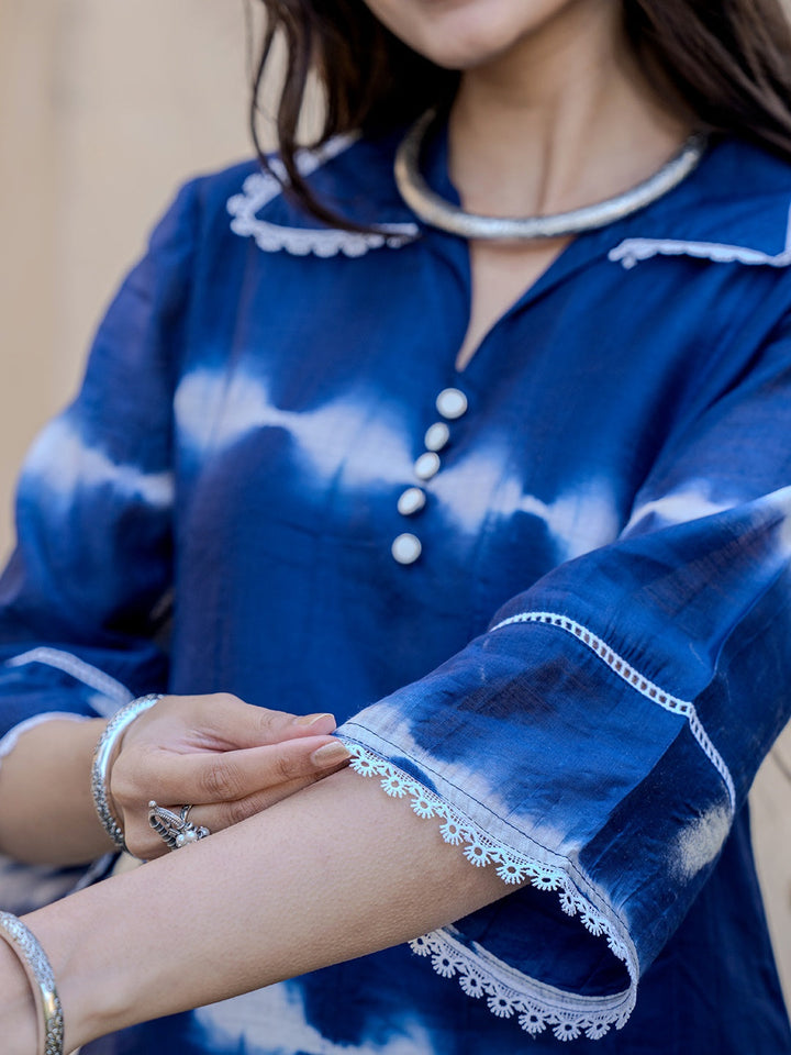 Blue Chanderi Silk Tie Dye Co-Ord Set-Yufta Store-1868CRDBLS