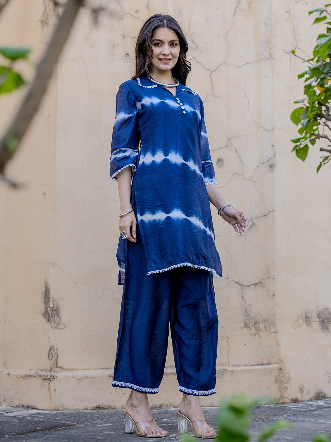 Blue Chanderi Silk Tie Dye Co-Ord Set-Yufta Store-1868CRDBLS