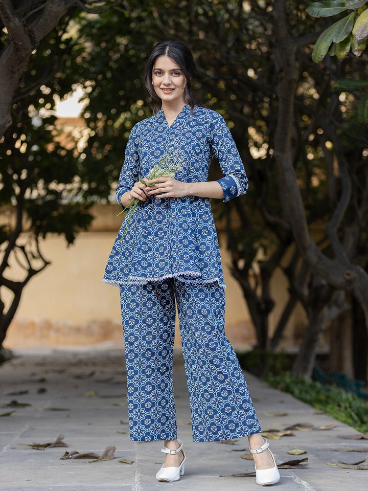 Blue Cotton Co-Ord Set-Yufta Store-1925CRDBLS