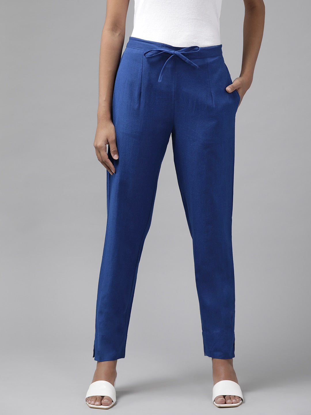 Blue Cotton Fit Trousers-Yufta Store-4206PNTBLS