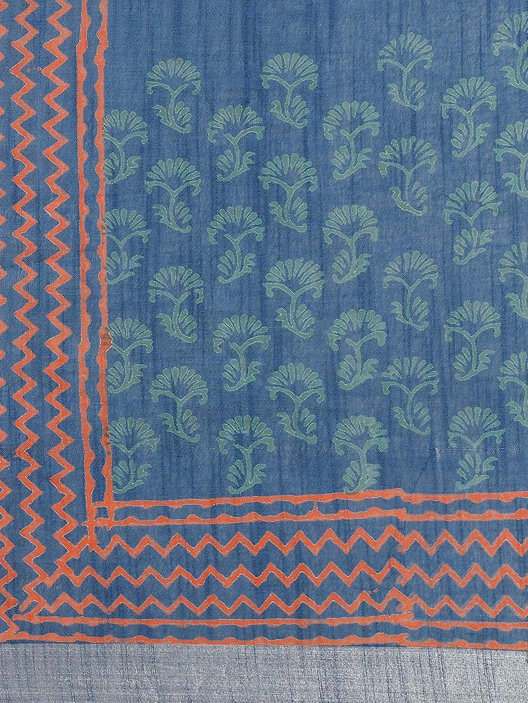 Blue Cotton Linen Saree-Yufta Store-6041SARBL