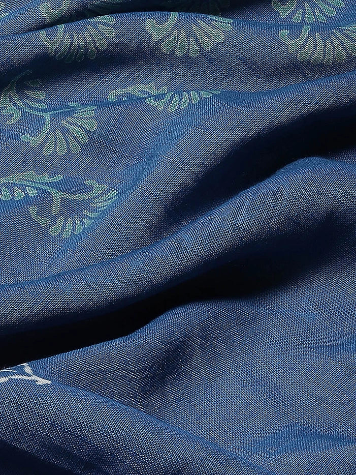 Blue Cotton Linen Saree-Yufta Store-6041SARBL