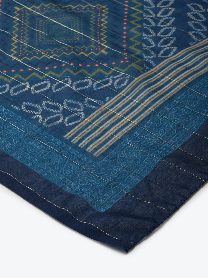Blue Cotton Silk Dupatta with Zari-Yufta Store-9343DPTBL