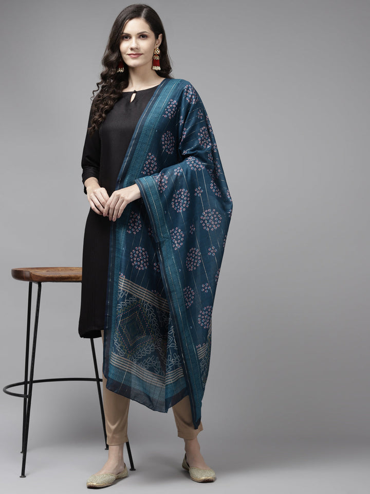 Blue Cotton Silk Dupatta with Zari-Yufta Store-9343DPTBL