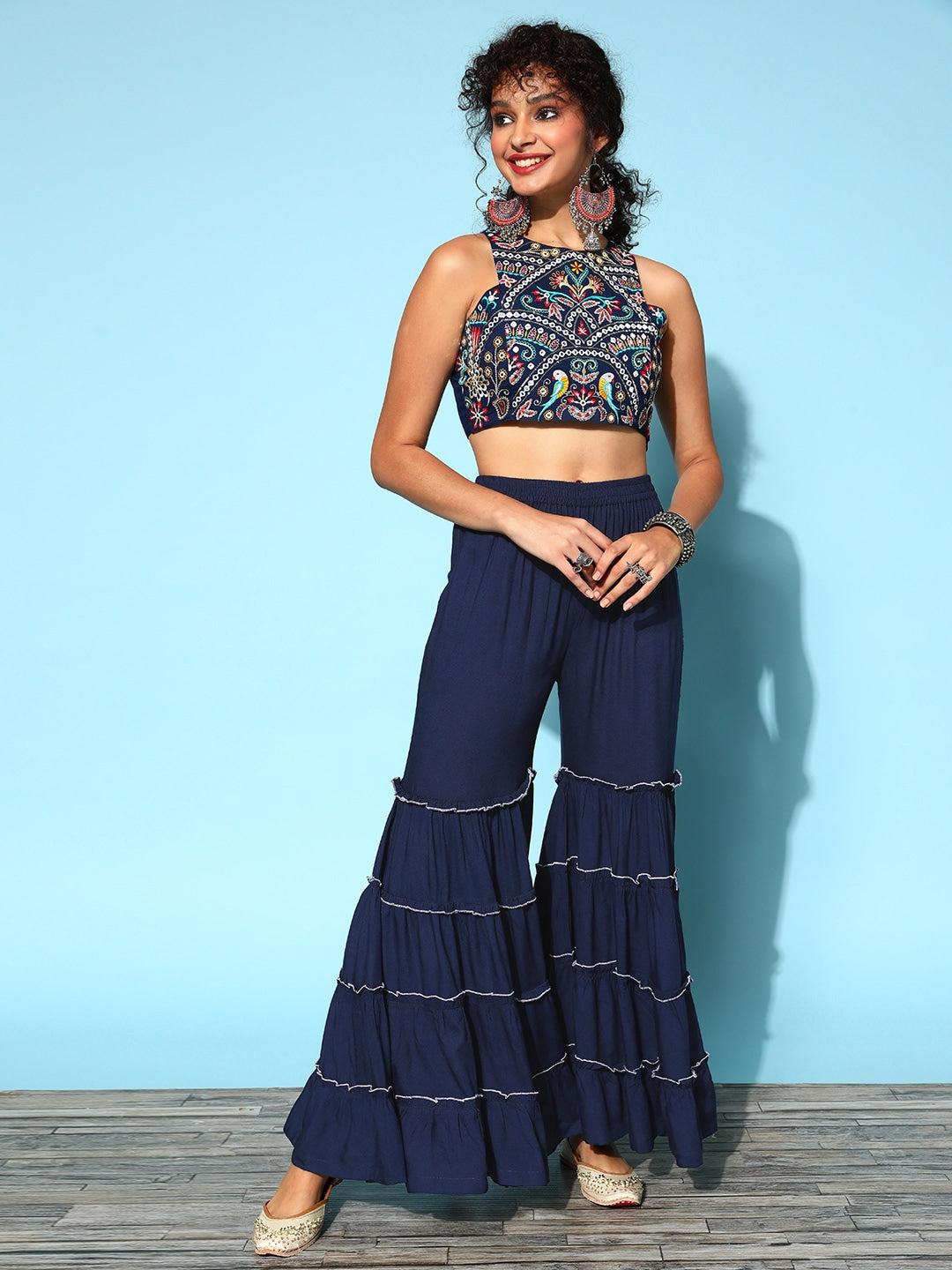 Blue Embroidered Co-Ord Set-Yufta Store-9624CRDBLXS