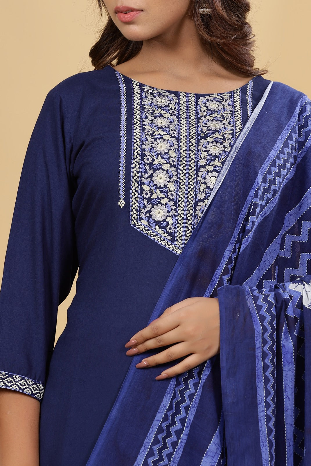 Blue Embroidered Dupatta Set-Yufta Store-7875SKDNBS