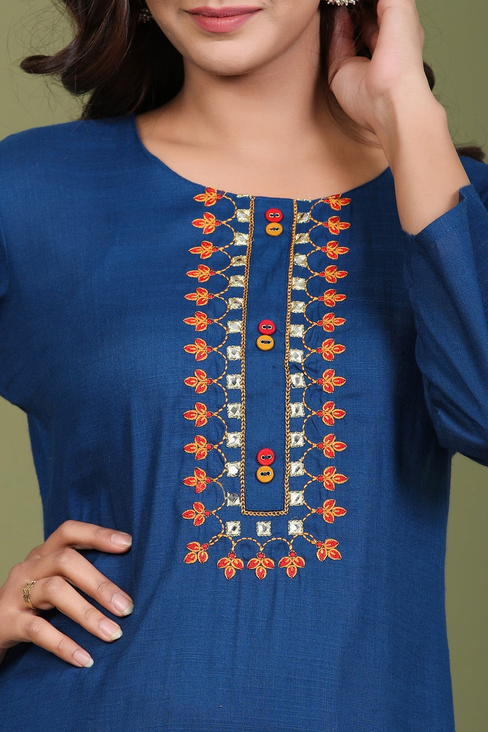 Blue Embroidered Kurta-Yufta Store-2405KURBLM