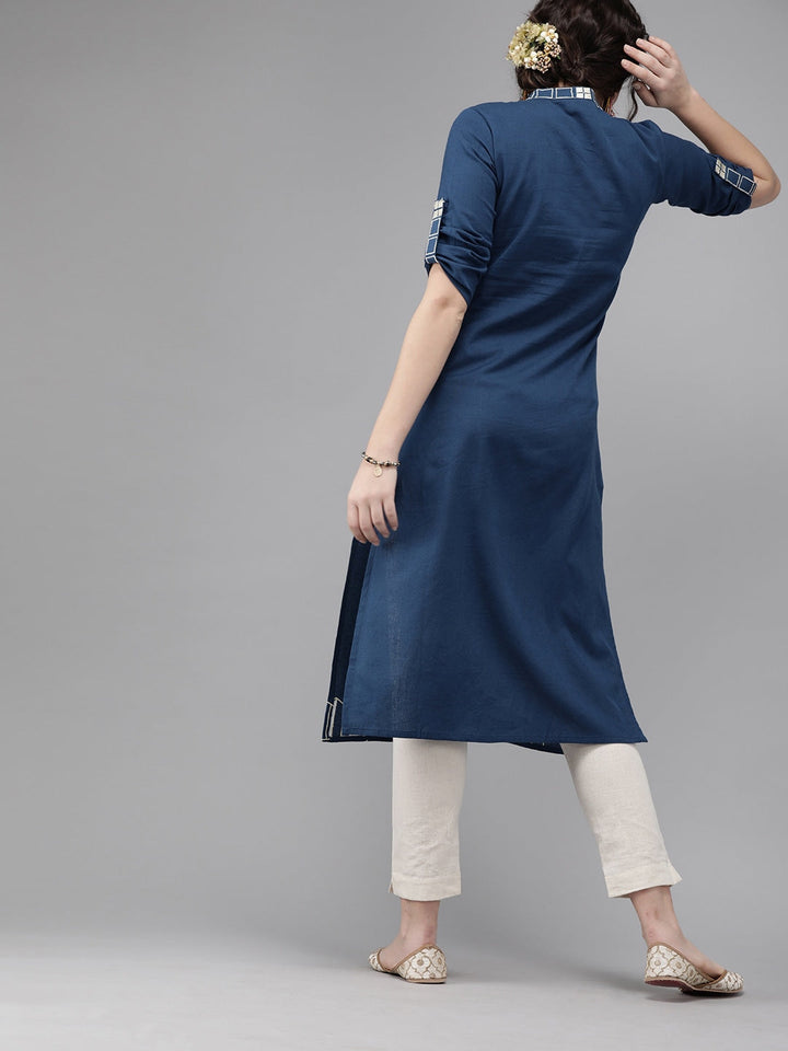 Blue Embroidered Kurta-Yufta Store-7230KURNBS