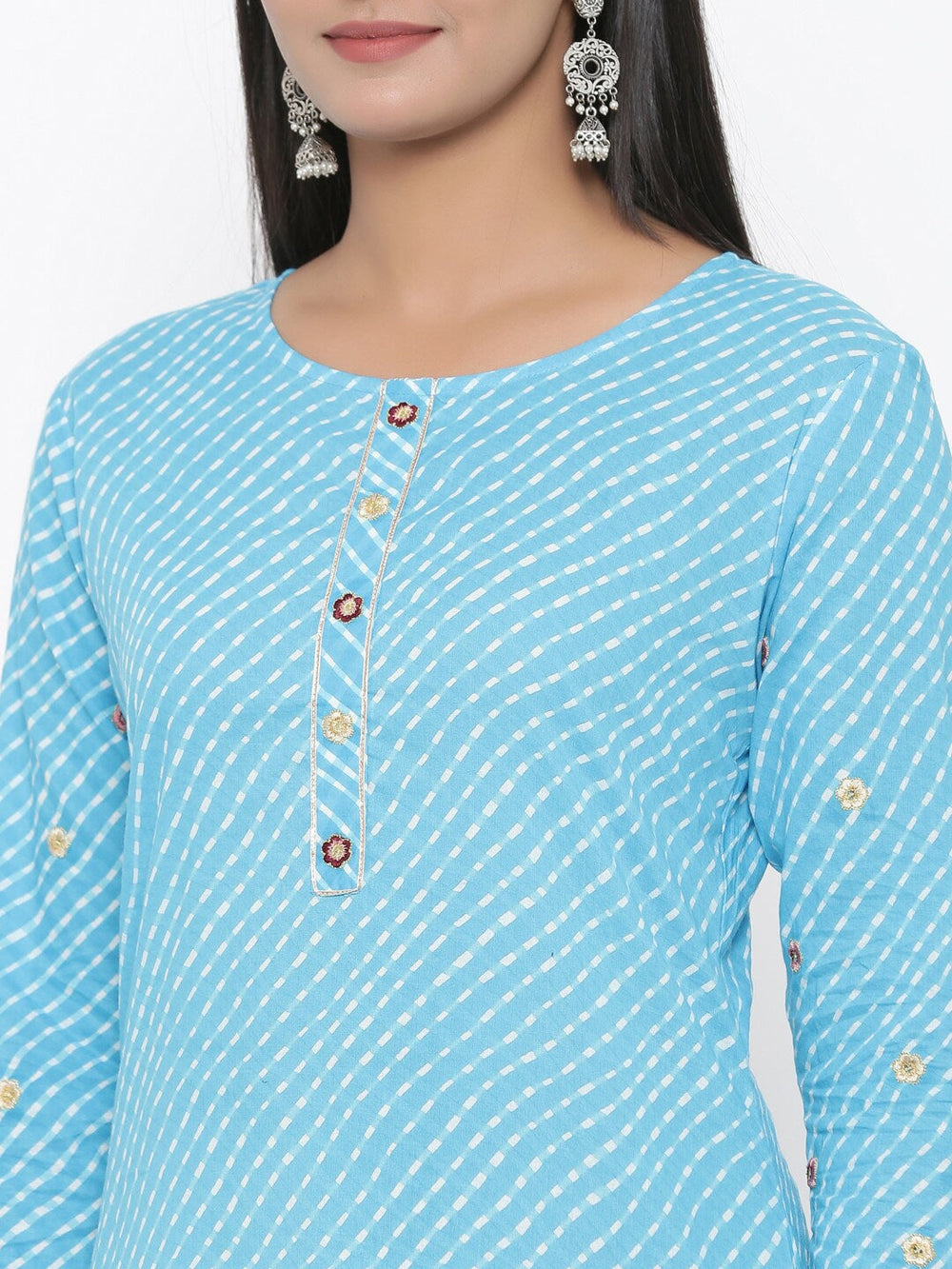 Blue Embroidered Kurta-Yufta Store-7491KURBLS