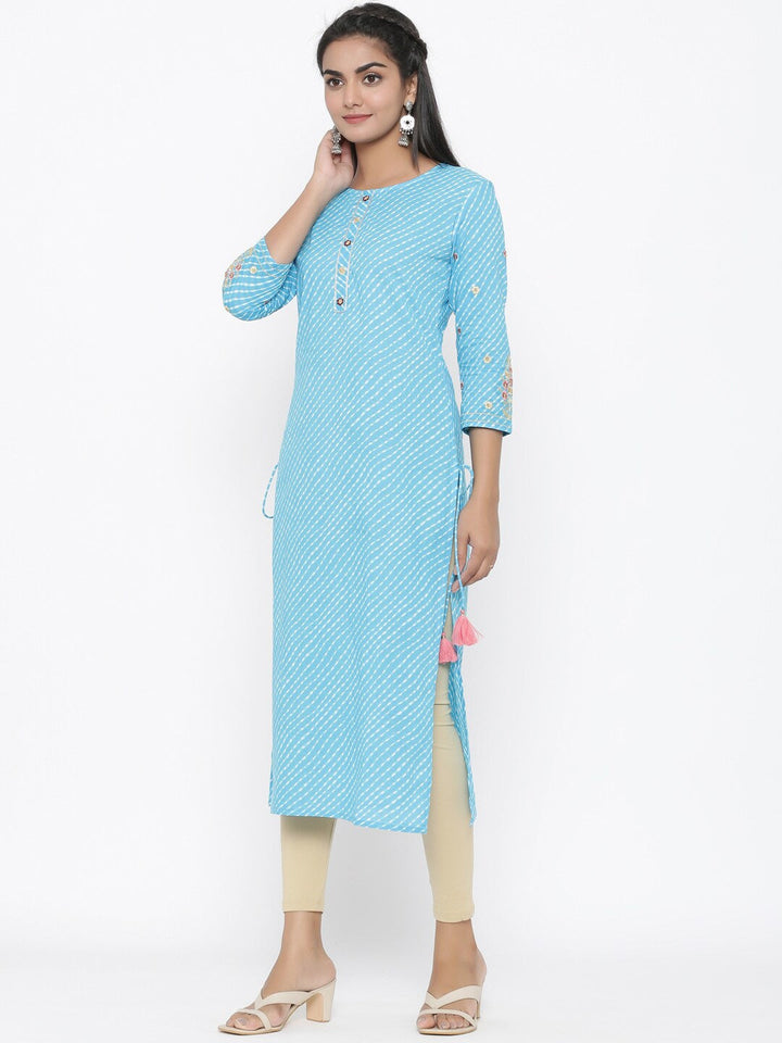 Blue Embroidered Kurta-Yufta Store-7491KURBLS