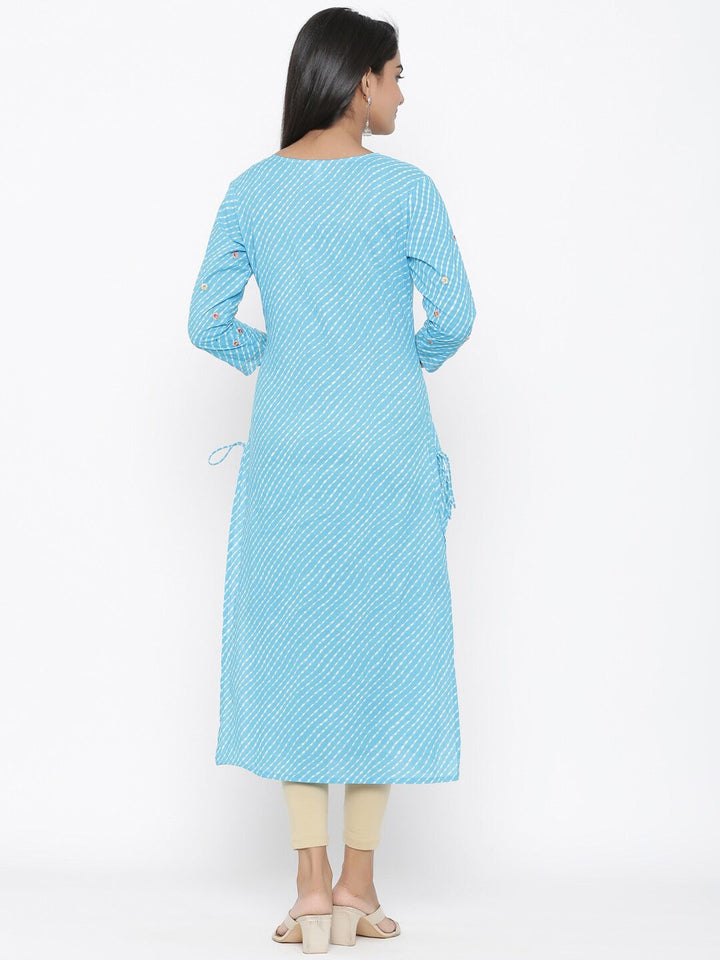 Blue Embroidered Kurta-Yufta Store-7491KURBLS