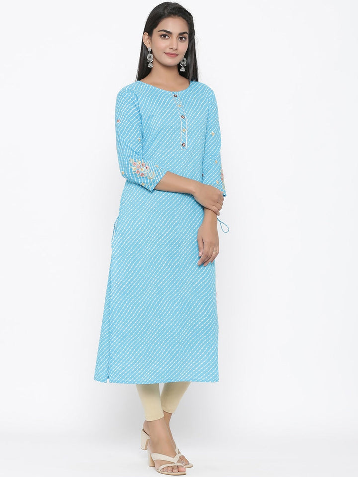 Blue Embroidered Kurta-Yufta Store-7491KURBLS