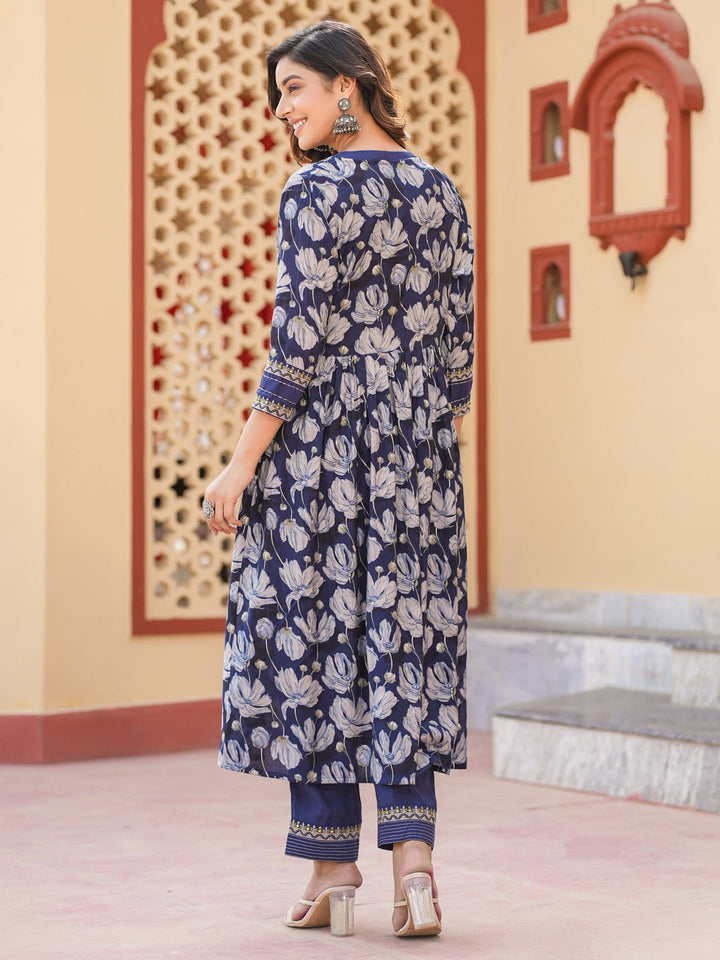 Blue Embroidered shrug Crop top co ord set-Yufta Store-1685CRDBLS