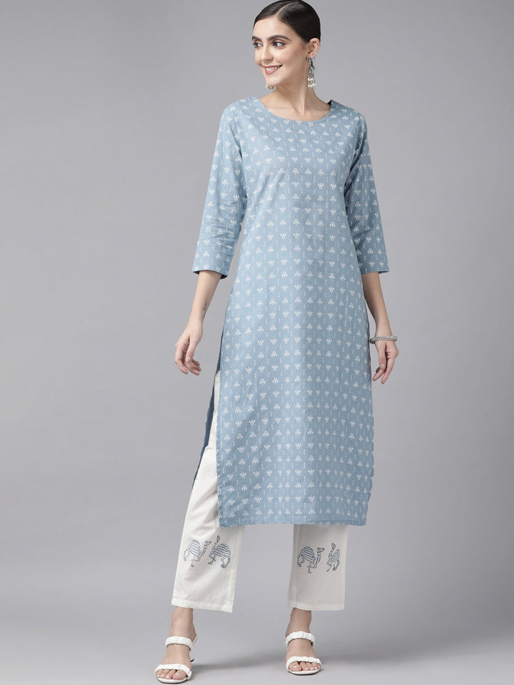 Blue Ethenic Kurta Set-Yufta Store-9761SETBLS