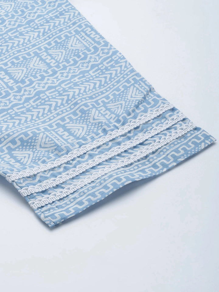 Blue Ethnic Motif Printed Pure Cotton Straight Shape Dupatta Set-Yufta Store-9785SKDSBS