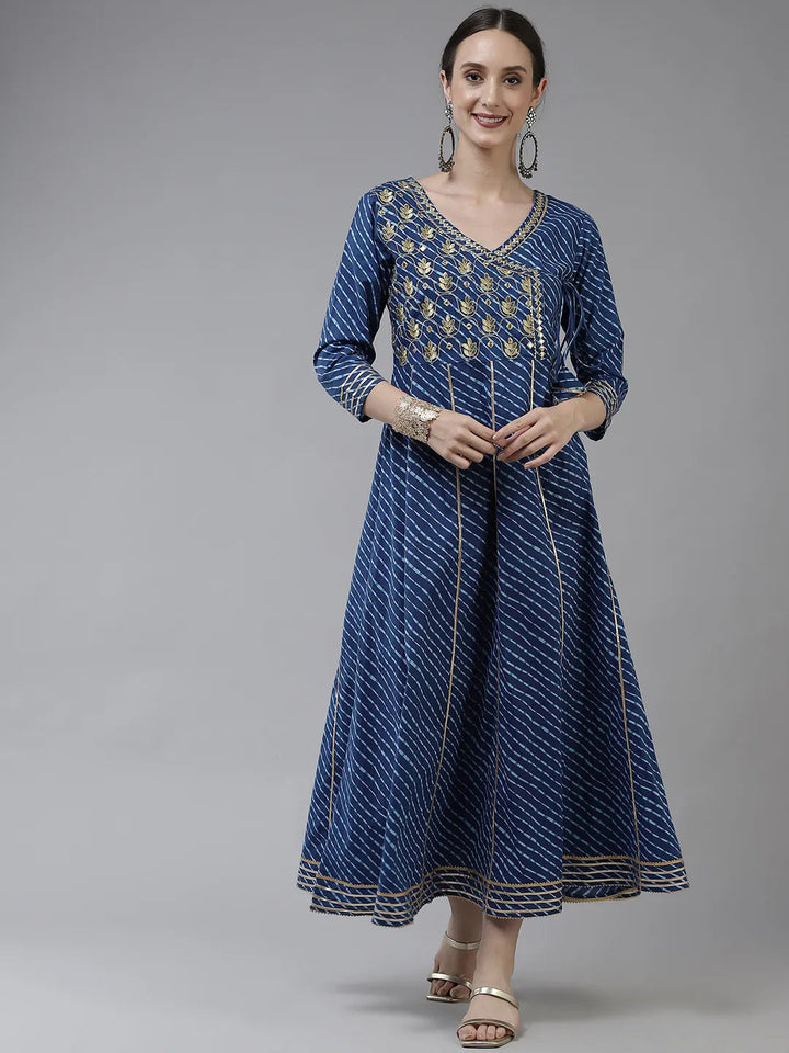 Blue Ethnic Motifs Maxi Dress