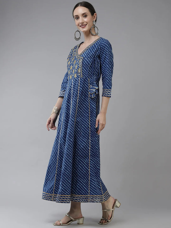 Blue Ethnic Motifs Maxi Dress-Yufta Store-9778DRSBLS