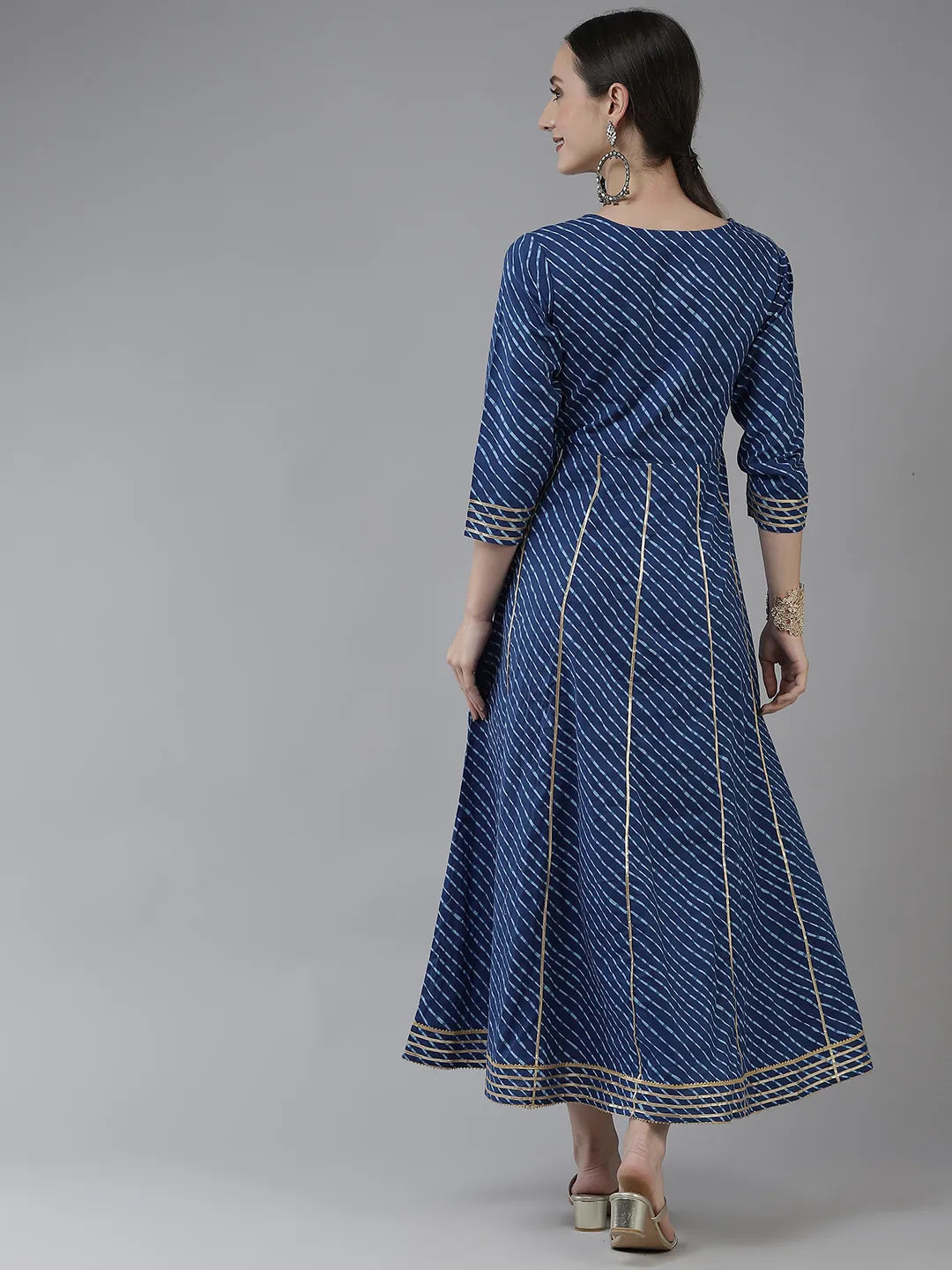 Blue Ethnic Motifs Maxi Dress-Yufta Store-9778DRSBLS