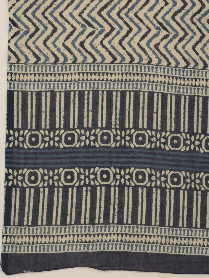 Blue Ethnic Motifs Printed Cotton Dupatta Set-Yufta Store-4781SKDBLM