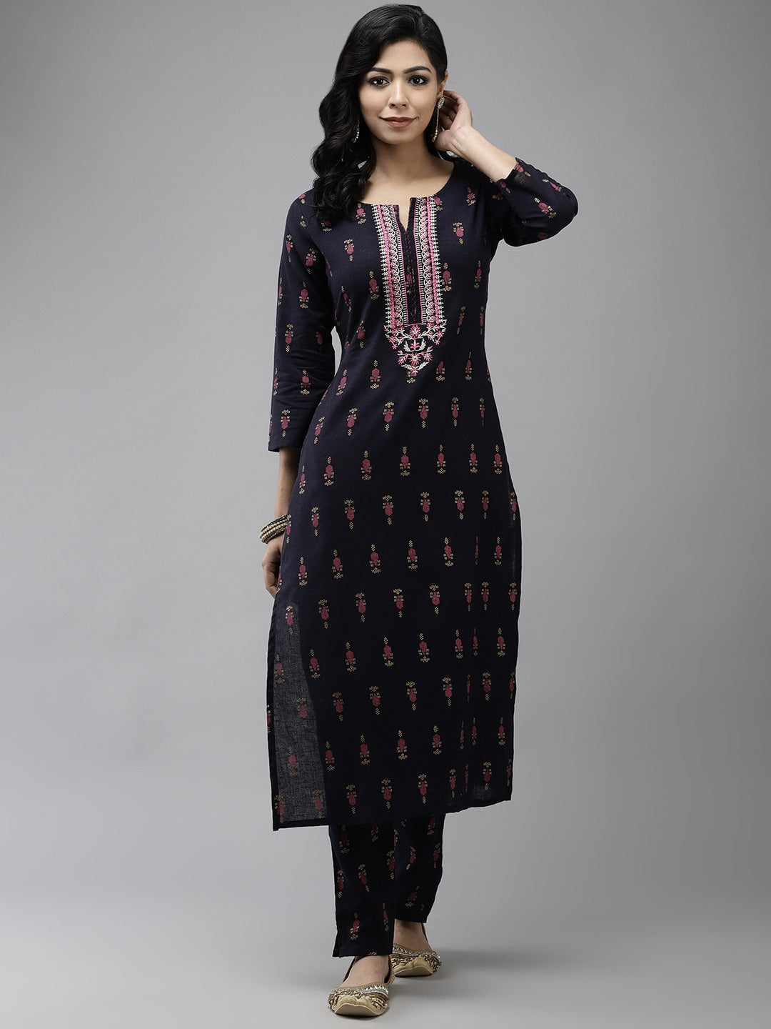 Blue Ethnic Motifs Printed Kurta Set-Yufta Store-9359SETBLS