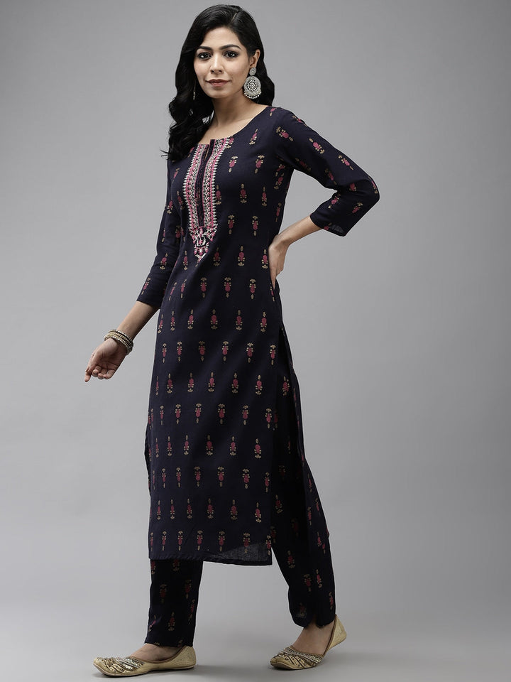 Blue Ethnic Motifs Printed Kurta Set-Yufta Store-9359SETBLS