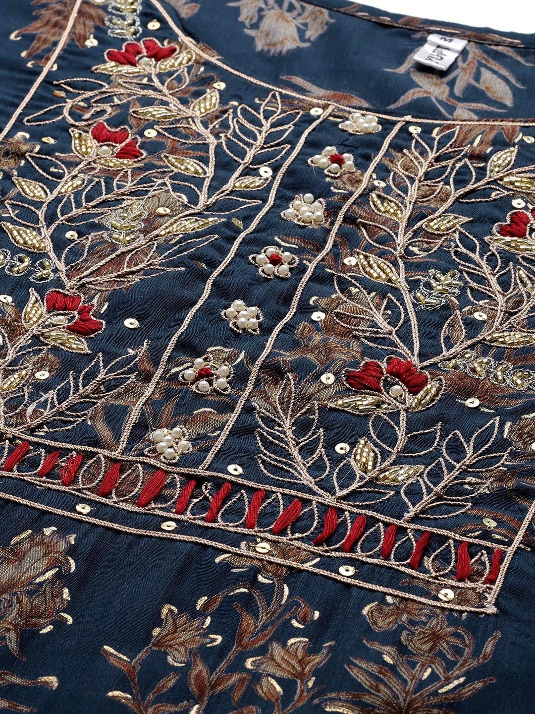 Blue Ethnic Motifs Printed Quarter Sleeves Dupatta Set-Yufta Store-1109SKDBLM