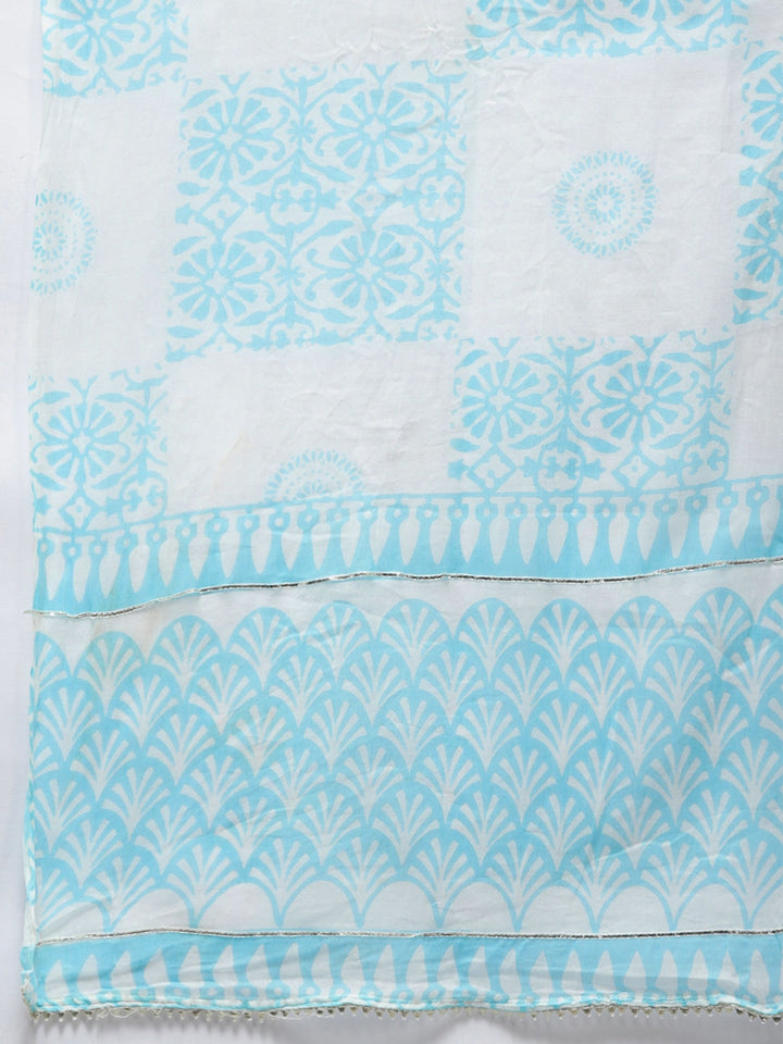 Blue Ethnic Motifs Printed Regular Style Dupatta Set-Yufta Store-5909SKDSBM
