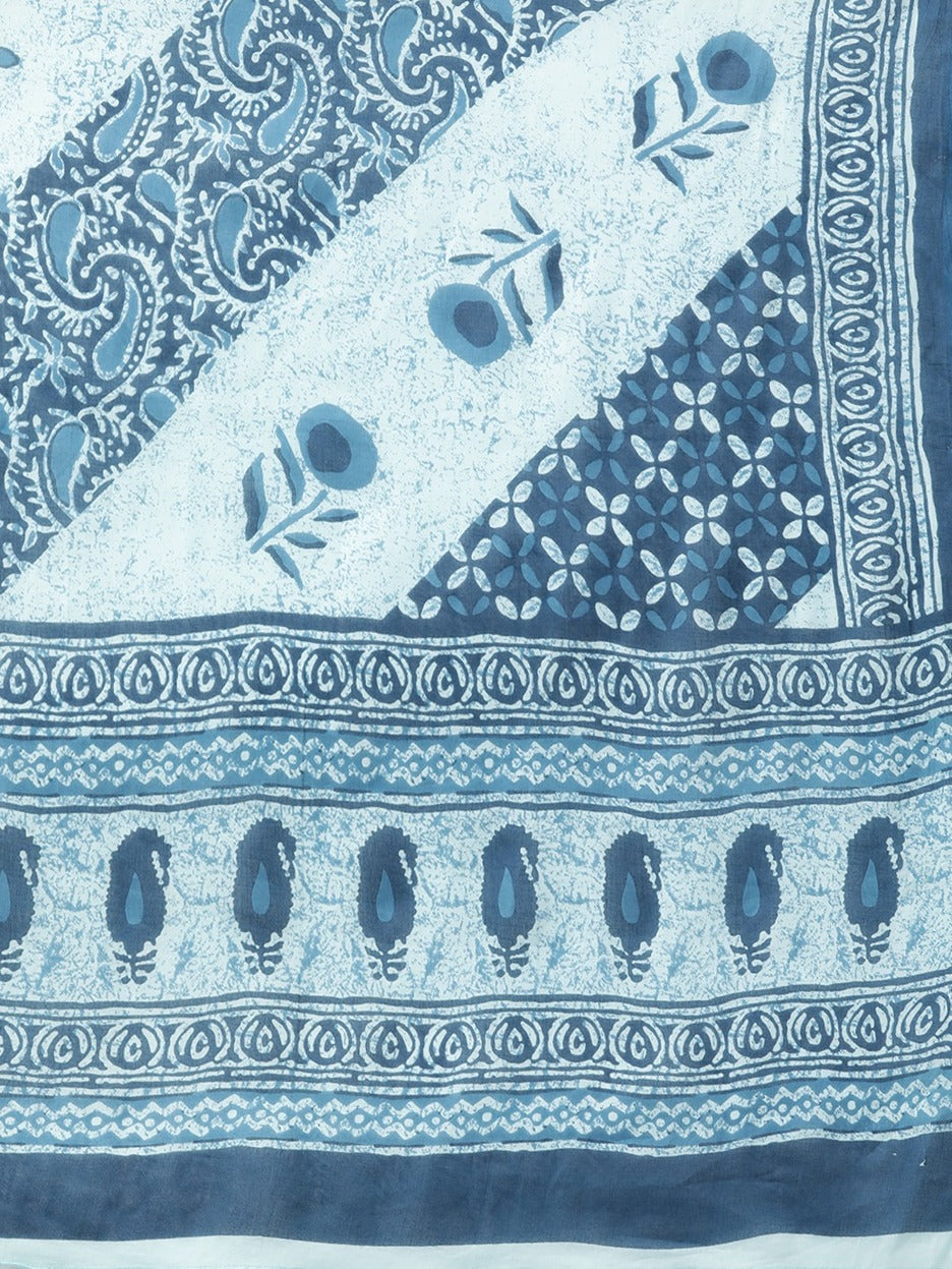 Blue Ethnic Motifs Printed Straight Regular Dupatta Set-Yufta Store-9814SKDBLS