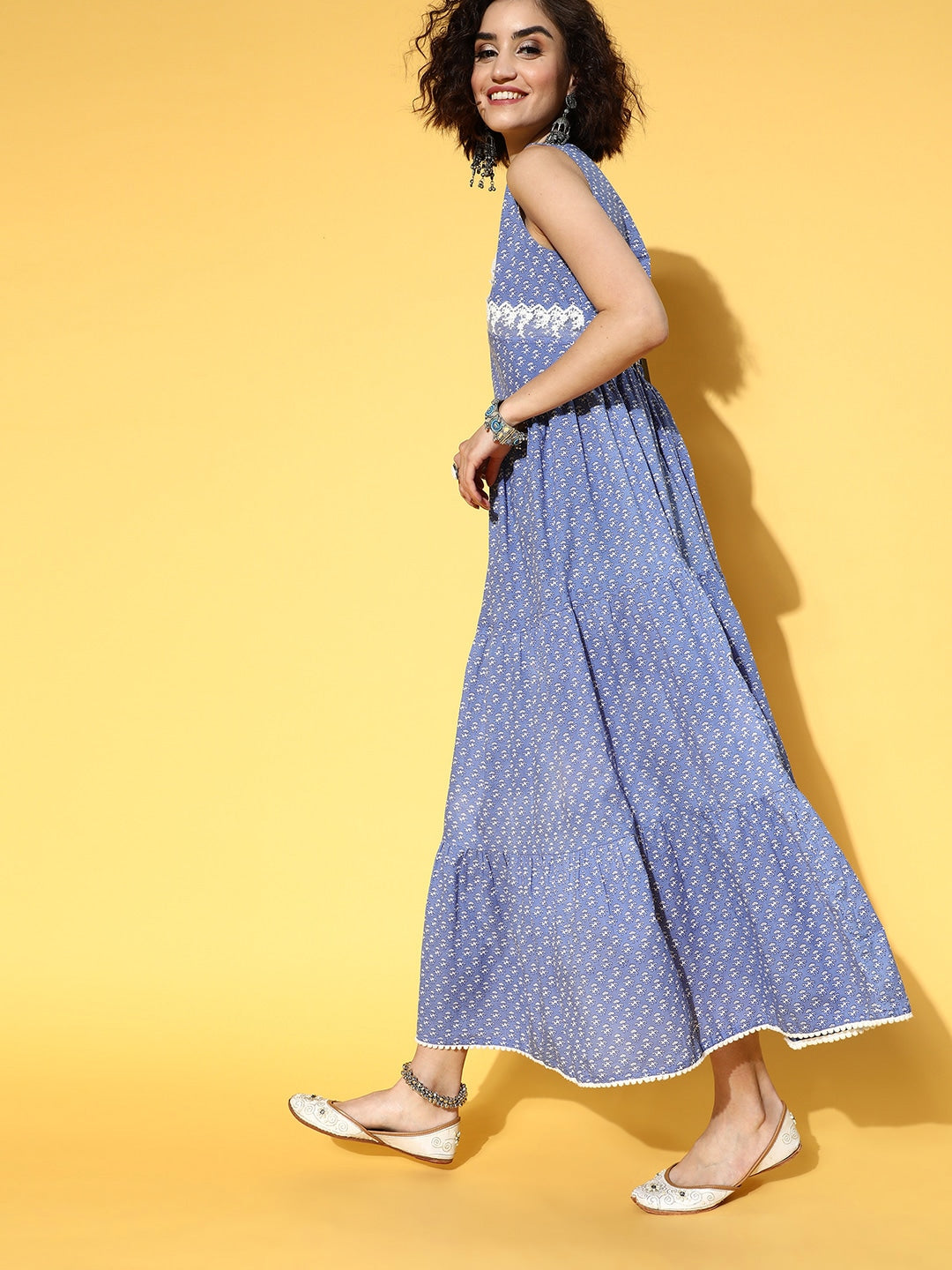 Blue Ethnic Printed Dress-Yufta Store-9503DRSBLS