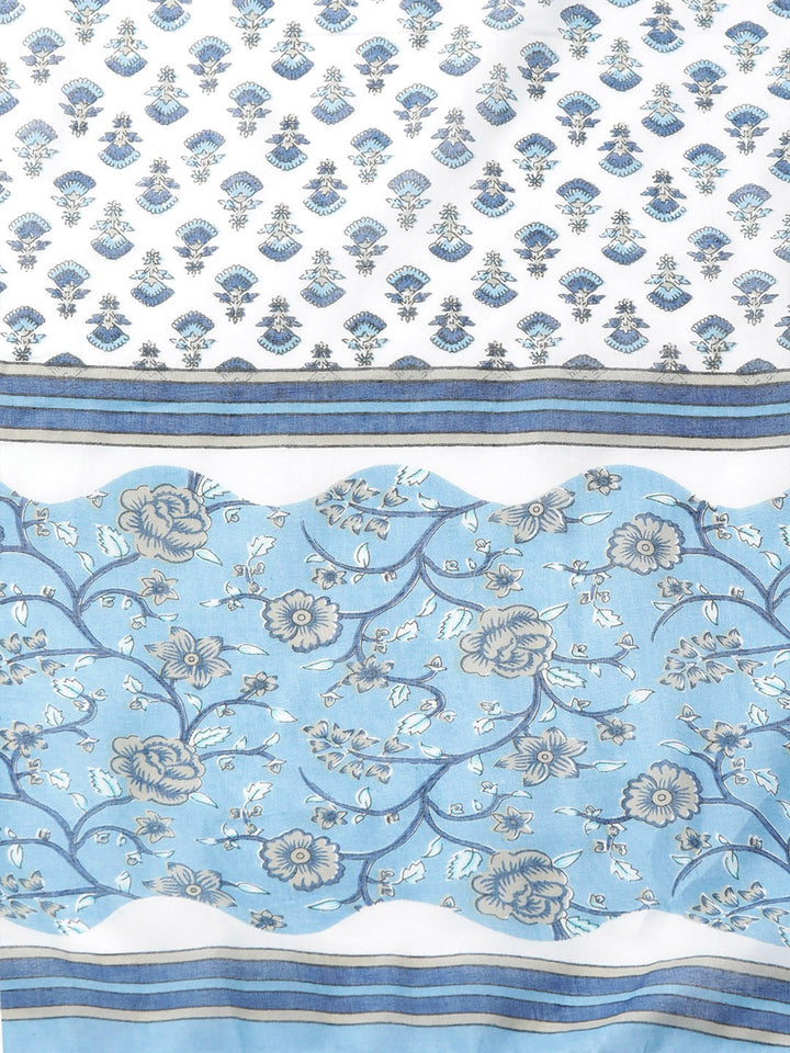 Blue Floral Printed Anarkali Shape Kurta Dupatta Set