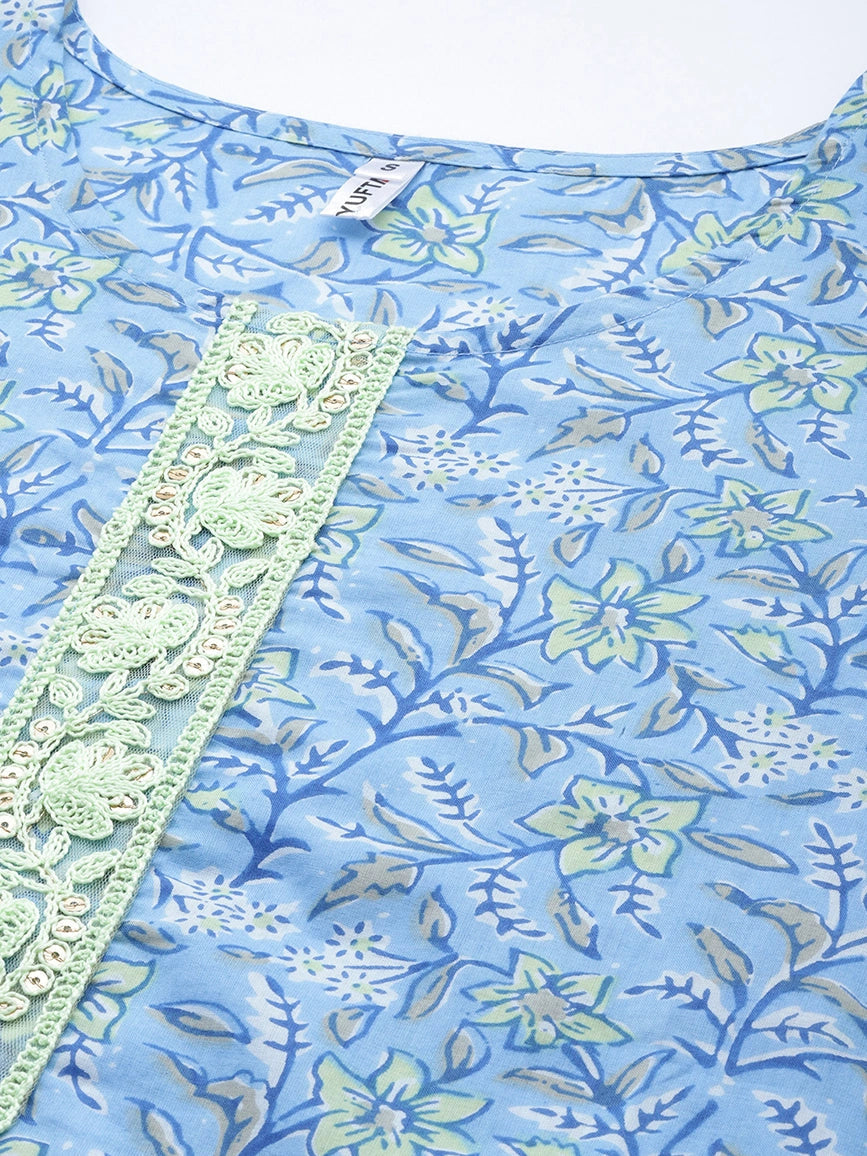 Blue Floral Printed Dupatta Set