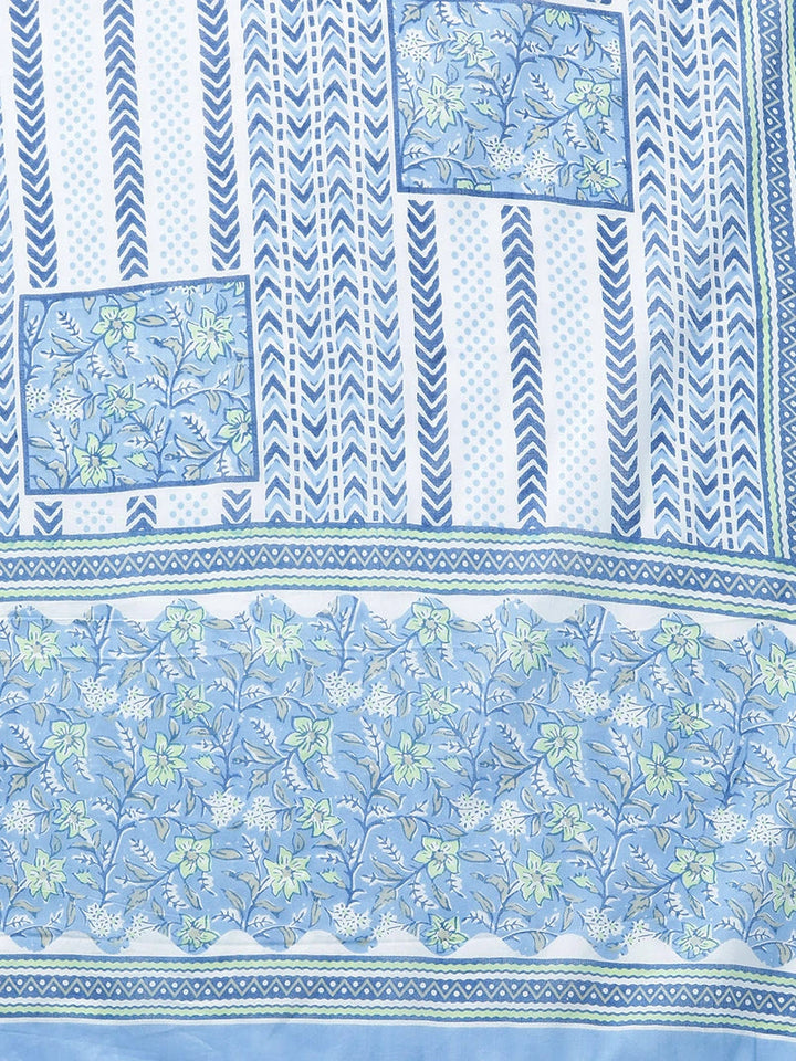 Blue Floral Printed Dupatta Set-Yufta Store-1119SKDSBS