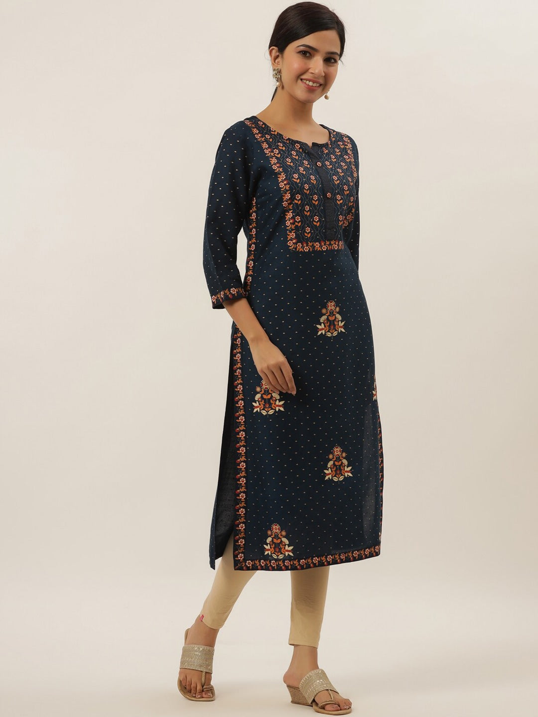 Blue Floral Printed Kurta-Yufta Store-5809KURBLS