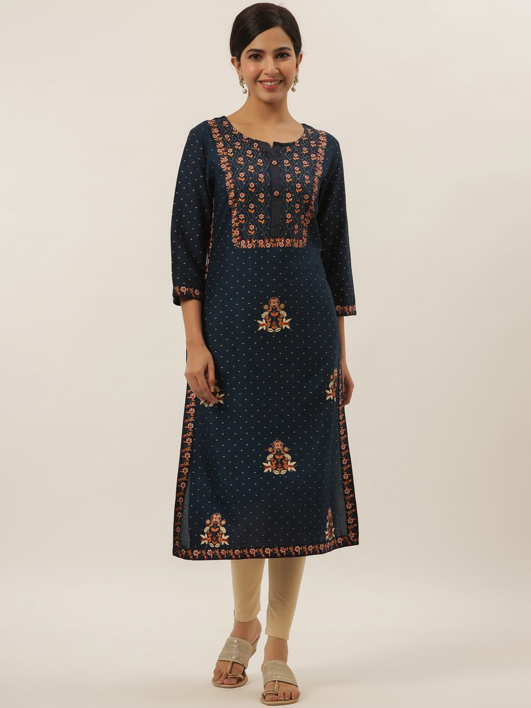 Blue Floral Printed Kurta-Yufta Store-5809KURBLS