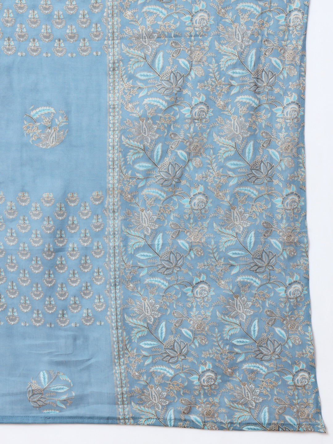 Blue Foli Print Cotton Kurta Dupatta Set-Yufta Store-6838SKDBLS