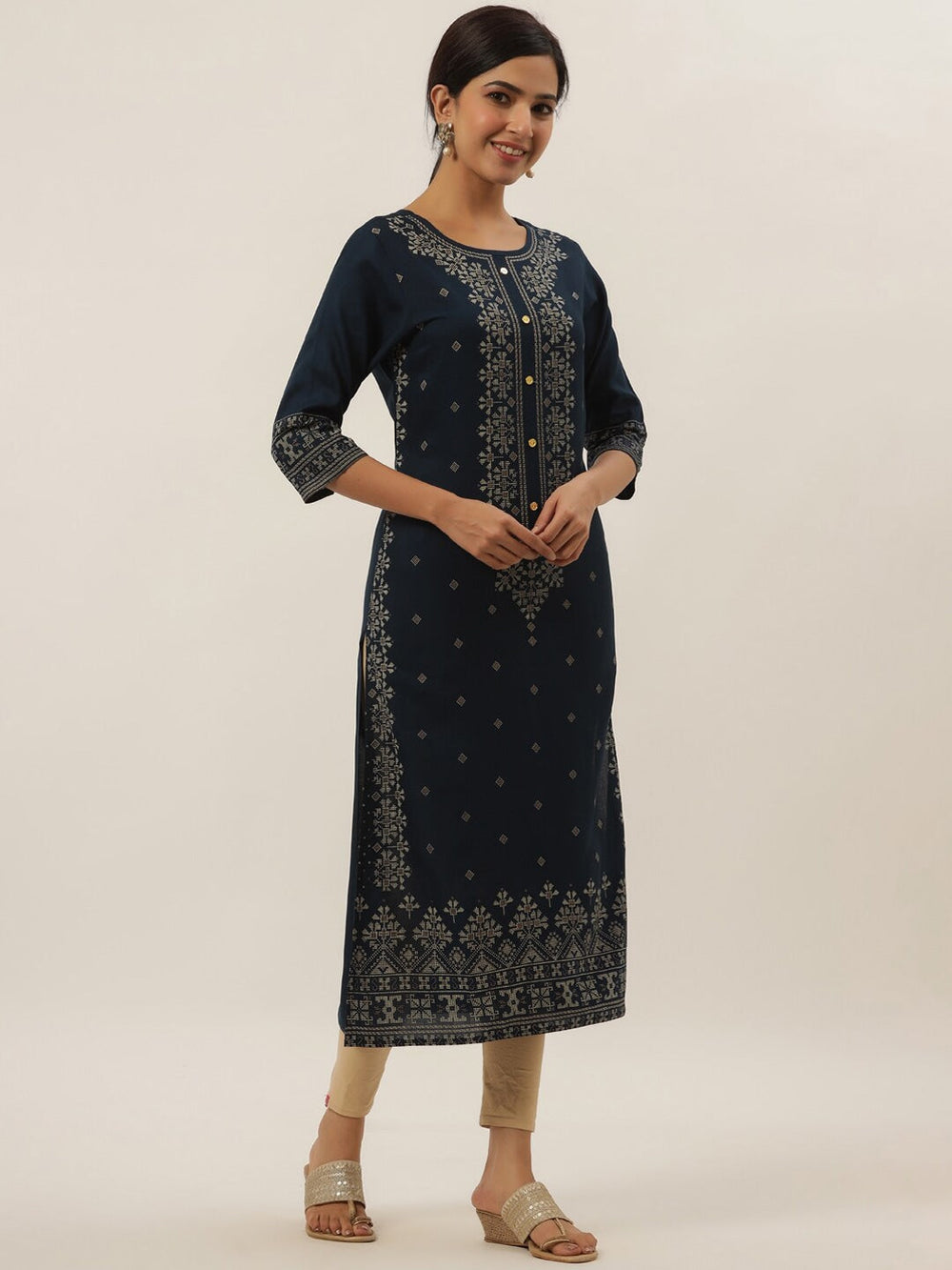 Blue Geometric Print Kurta-Yufta Store-5810KURBLS