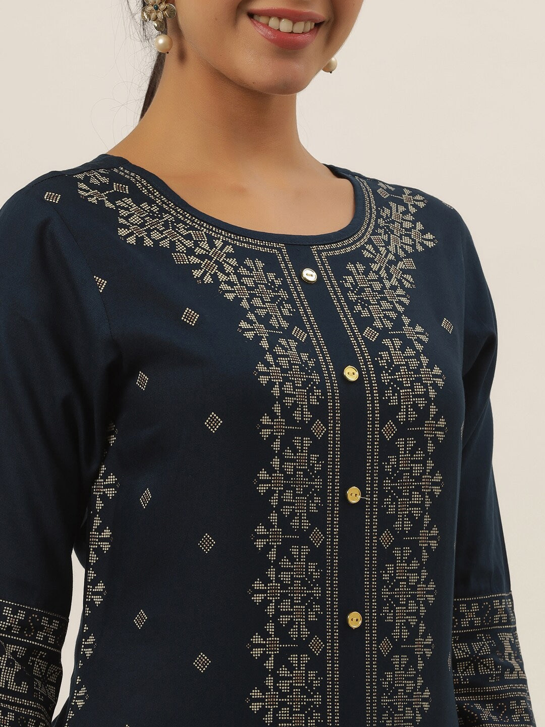 Blue Geometric Print Kurta-Yufta Store-5810KURBLS