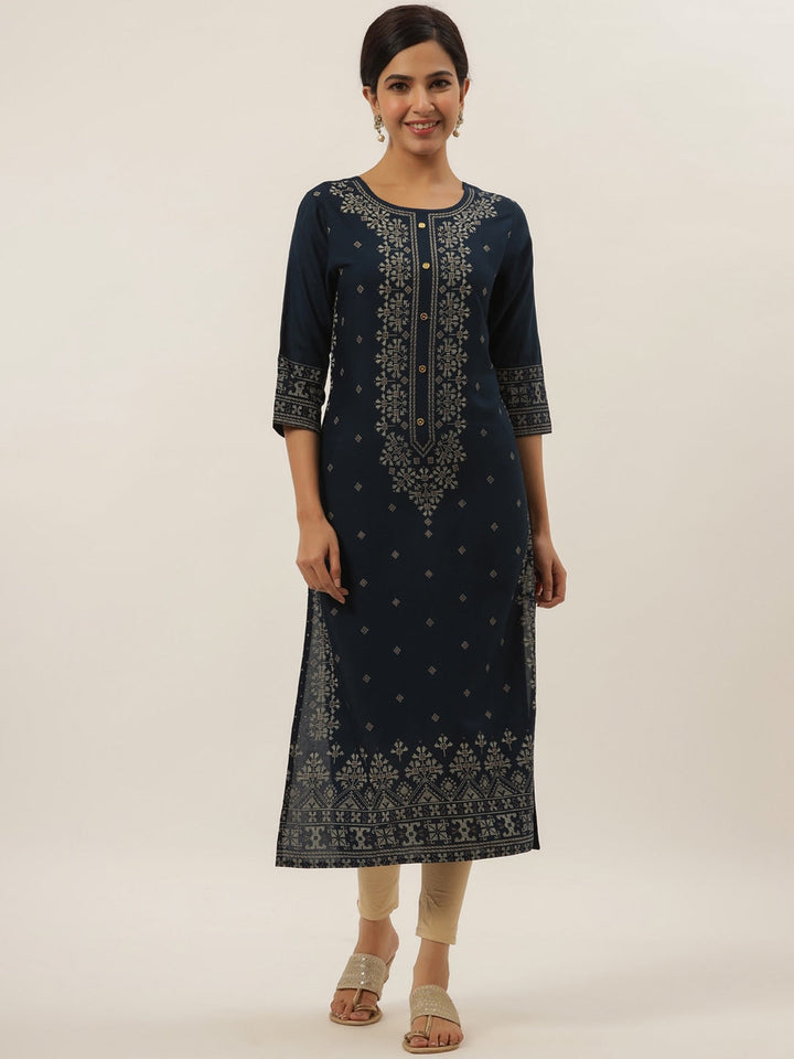 Blue Geometric Print Kurta-Yufta Store-5810KURBLS