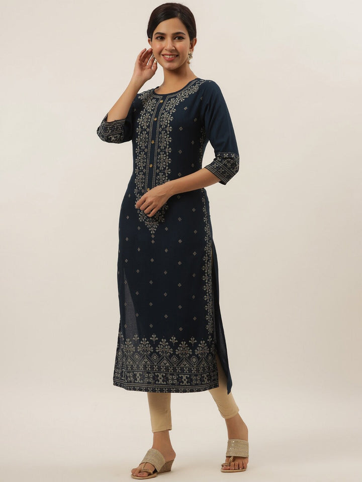 Blue Geometric Print Kurta-Yufta Store-5810KURBLS