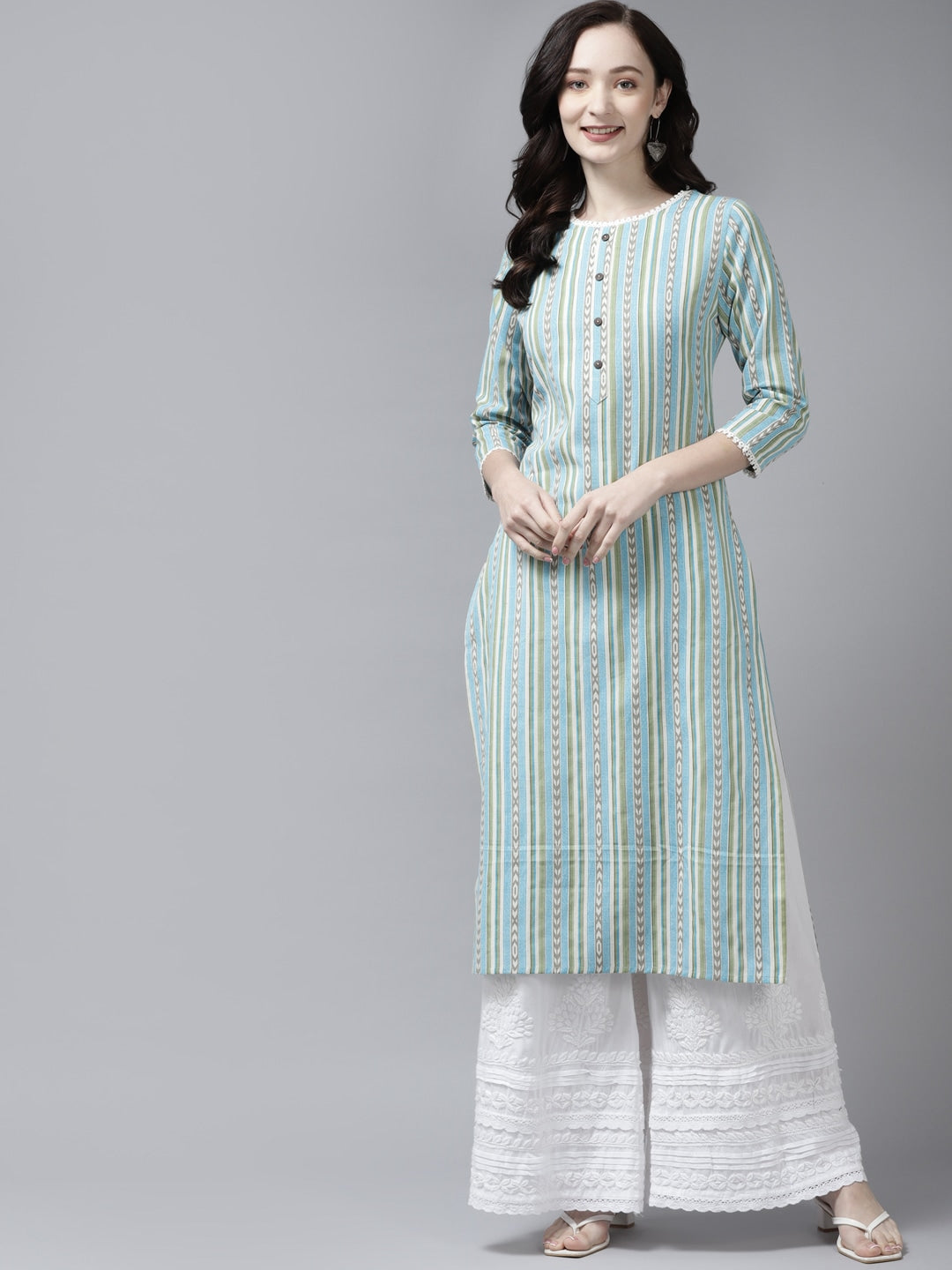 Blue & Green Ethnic Printed Kurta-Yufta Store-9559KURSBS