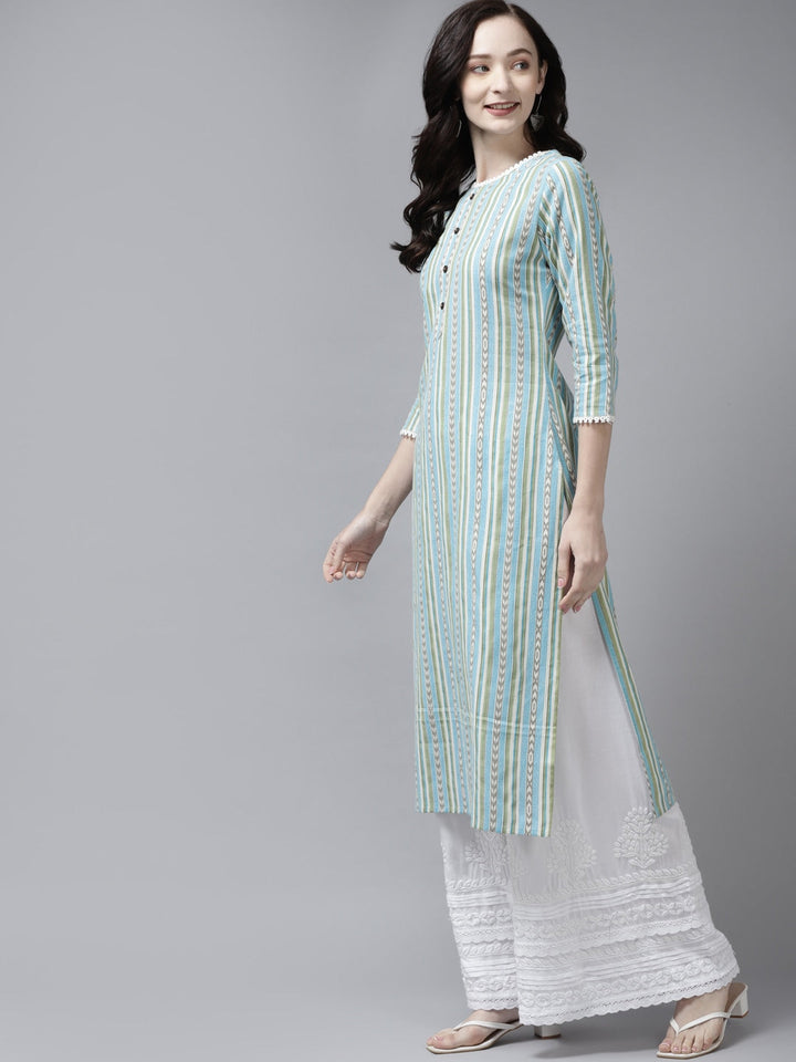 Blue & Green Ethnic Printed Kurta-Yufta Store-9559KURSBS