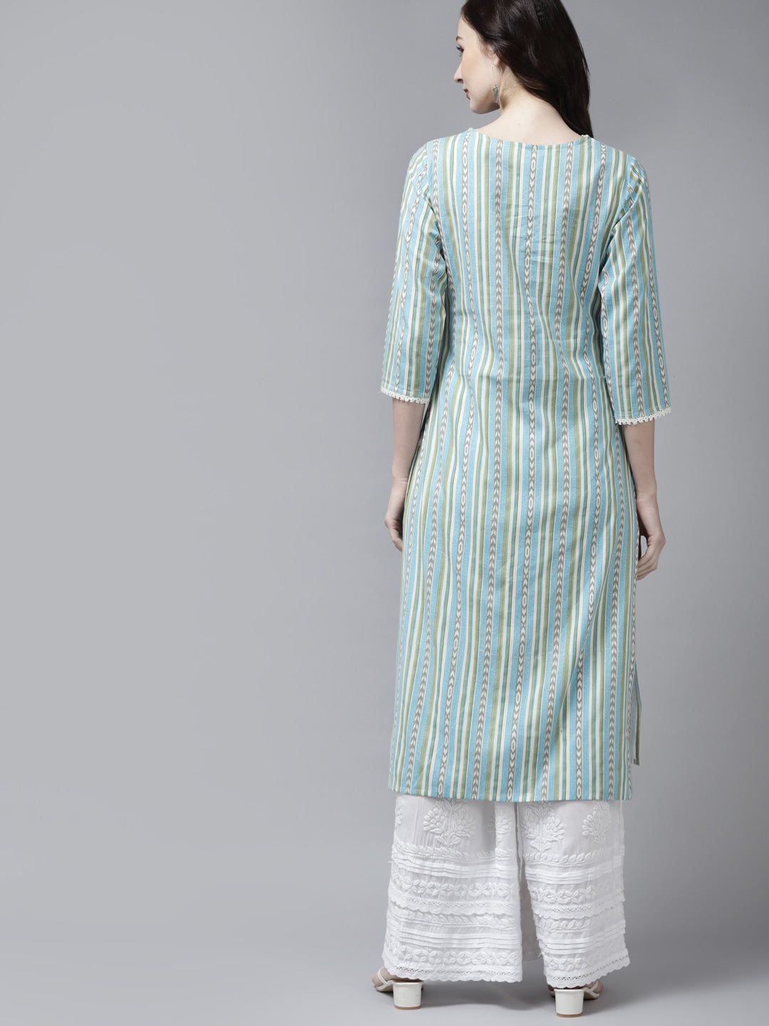 Blue & Green Ethnic Printed Kurta-Yufta Store-9559KURSBS