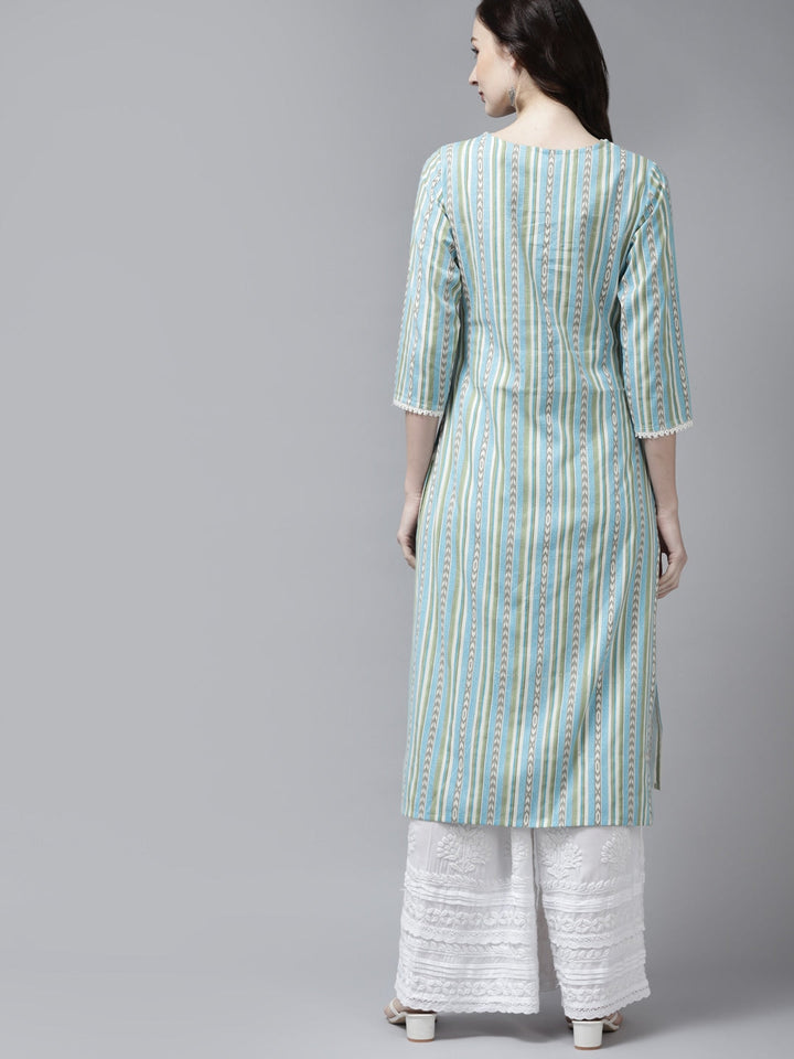 Blue & Green Ethnic Printed Kurta-Yufta Store-9559KURSBS