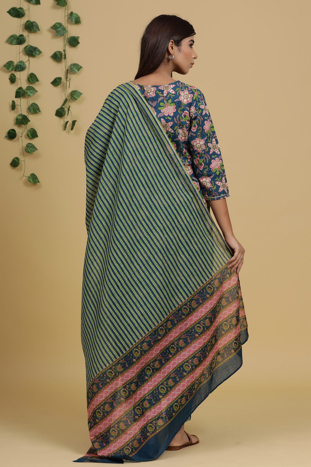 Blue & Green Printed Dupatta Set-Yufta Store-2720SKDBLM