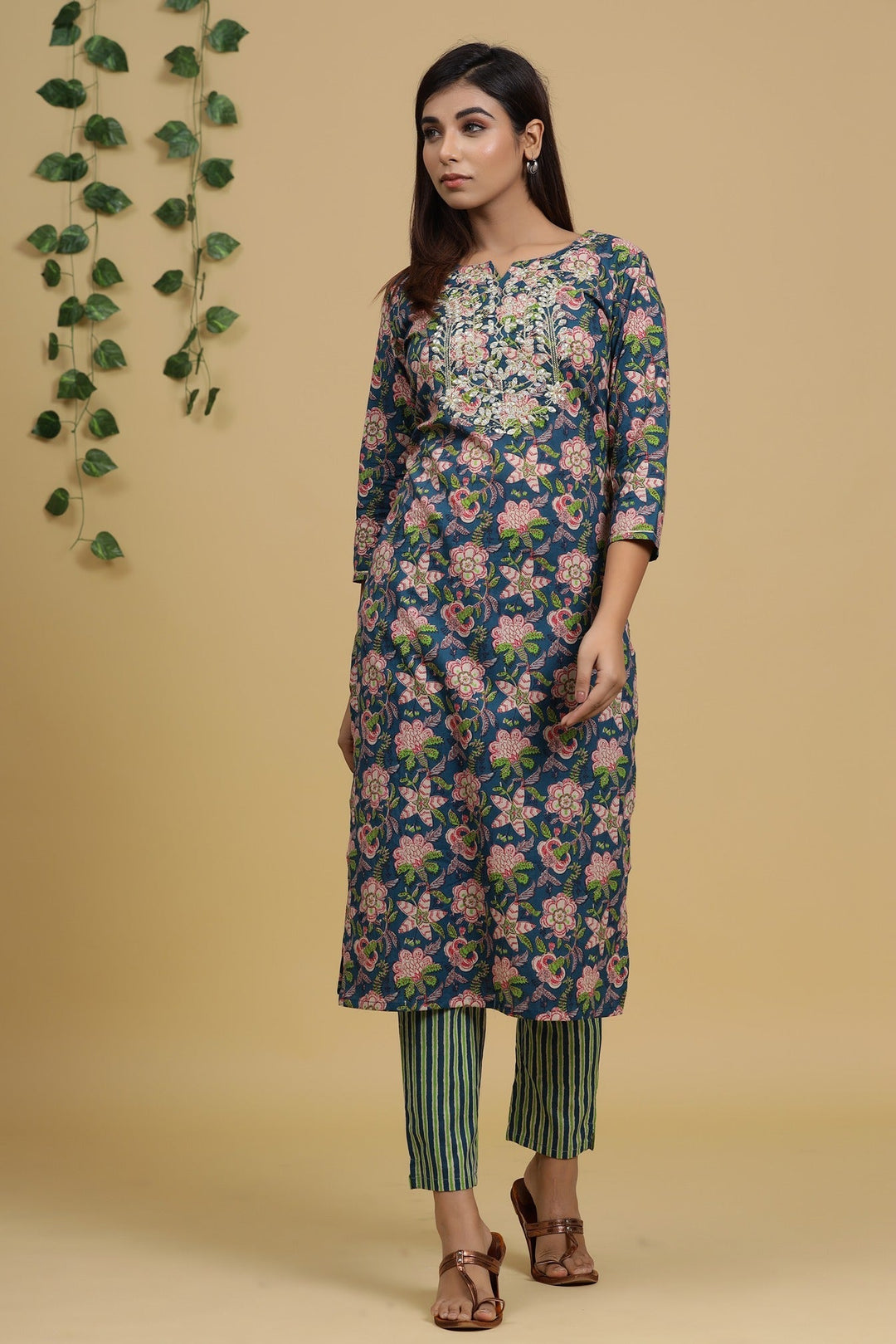 Blue & Green Printed Dupatta Set-Yufta Store-2720SKDBLM